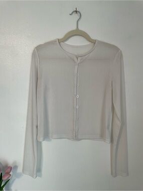 White semi sheer button up fitted cardigan xl
